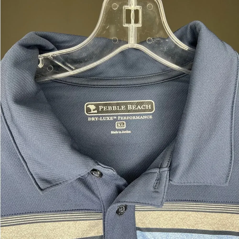 Pebble Beach Dry-Luxe Men's XL Blue Striped Golf Polo